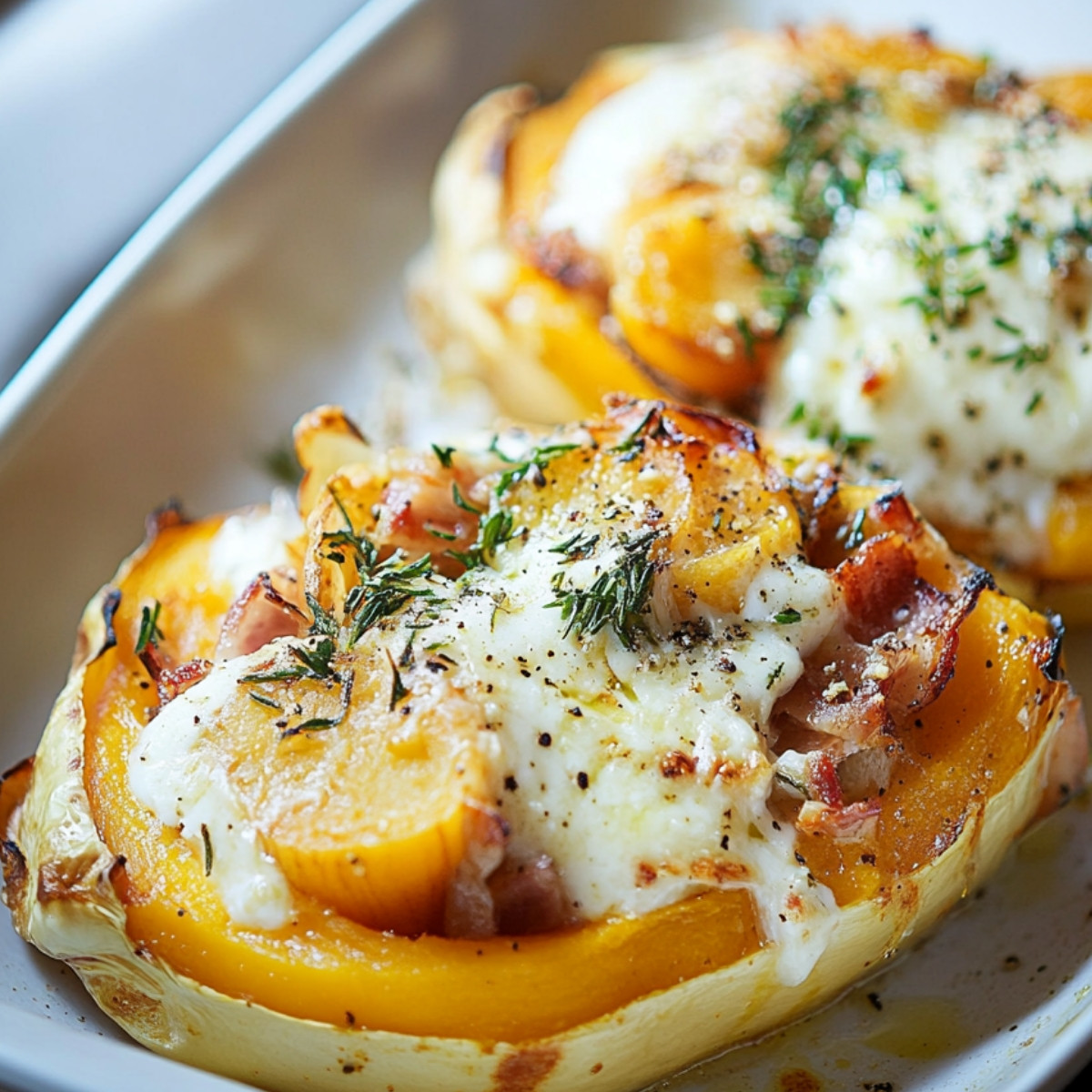 Évasion gourmande avec Butternut farci au lardons et chèvre