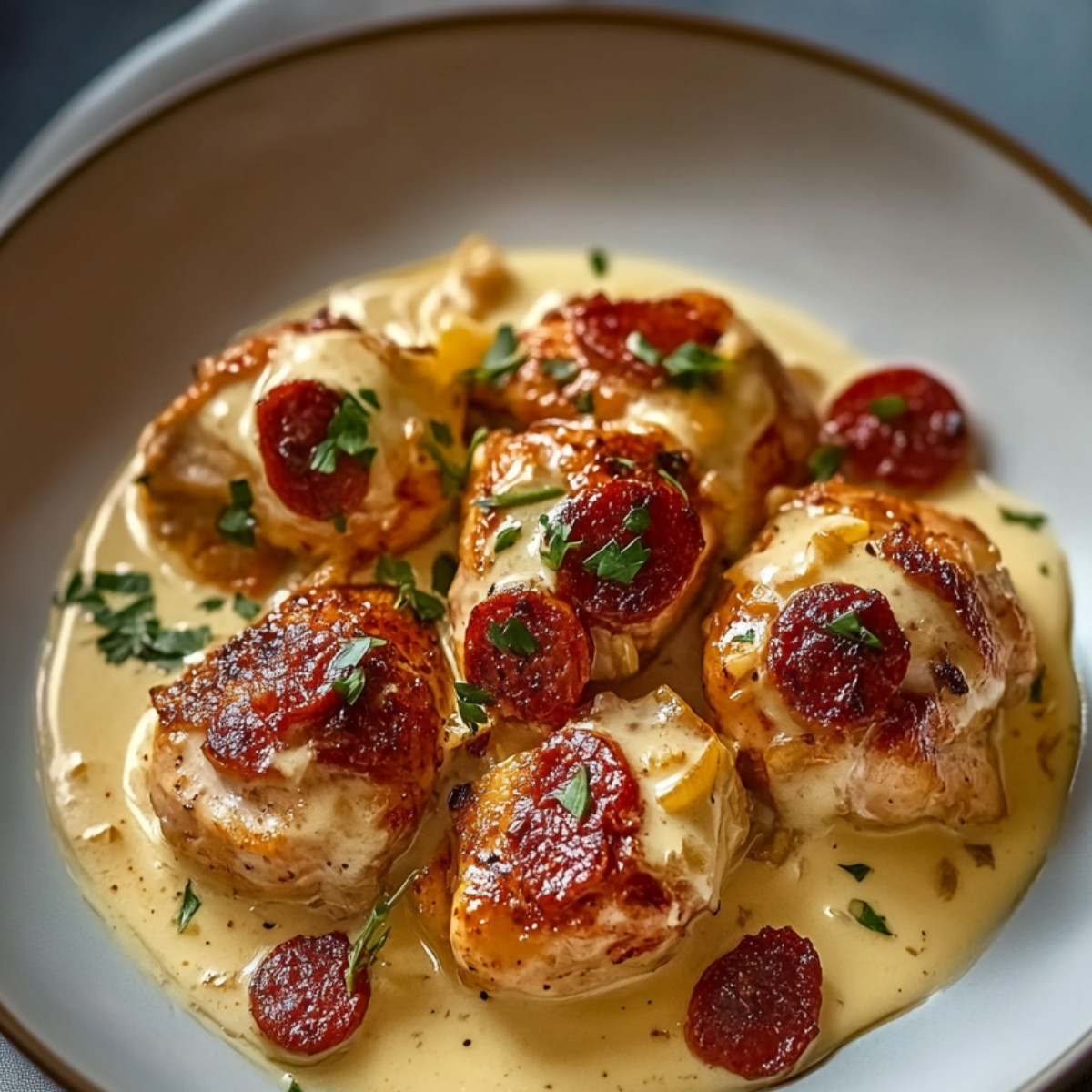 Aiguillettes de Poulet à la Sauce Crémeuse au Chorizo : Un Uragano de Saveurs dans l'Assiette !