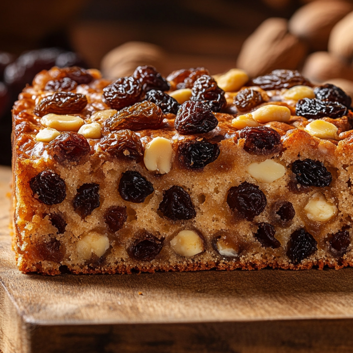 Cake aux raisins, noisettes et amandes