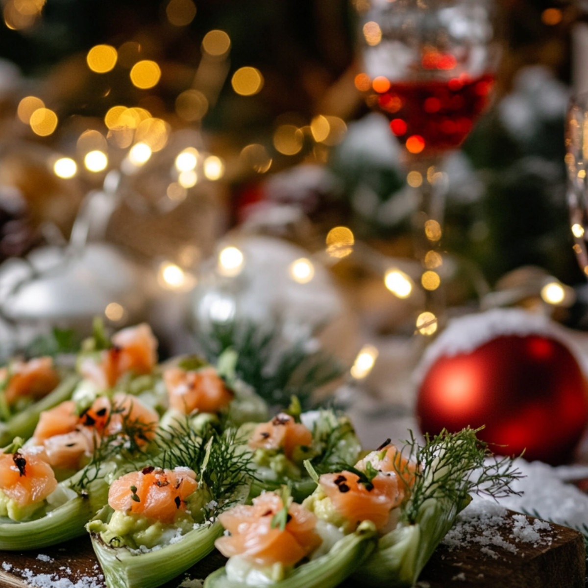 Barquettes d'endives à l'avocat et au saumon fumé