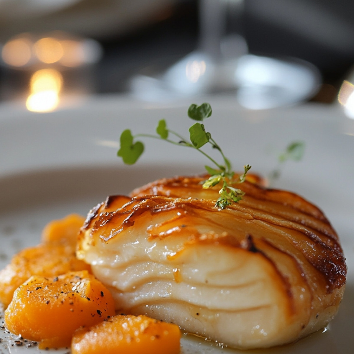 Cabillaud en croûte de lard fumé avec purée de butternut