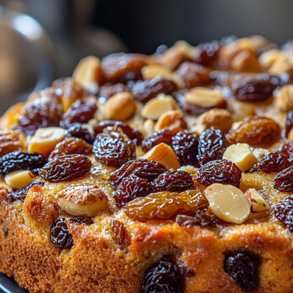 Cake aux raisins, noisettes et amandes