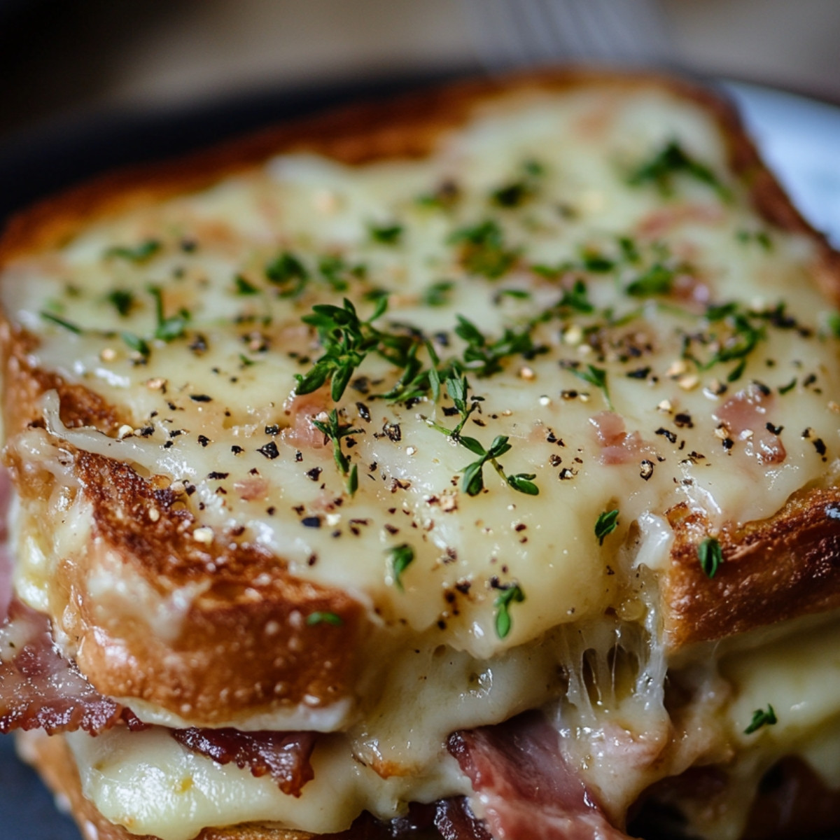 Croque-monsieur au chèvre et lardons