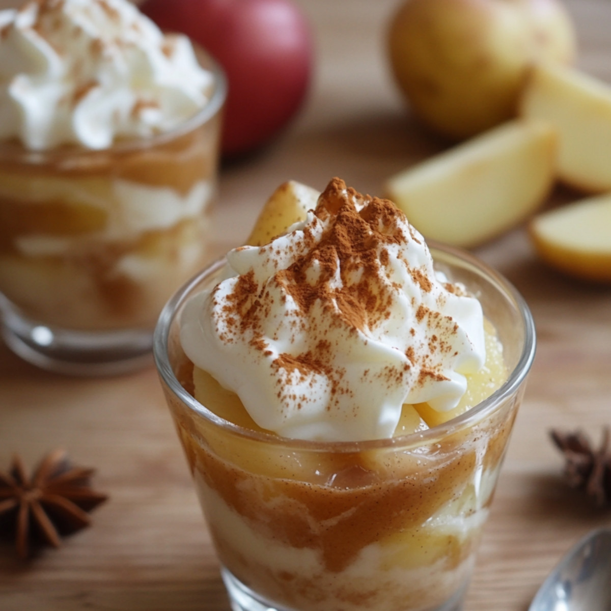 Découvrez la Verrine Magique de l'Automne : pommes caramélisées et crème nuageuse, le tout dans une délicieuse tasse de bonheur ! 🌟🍏