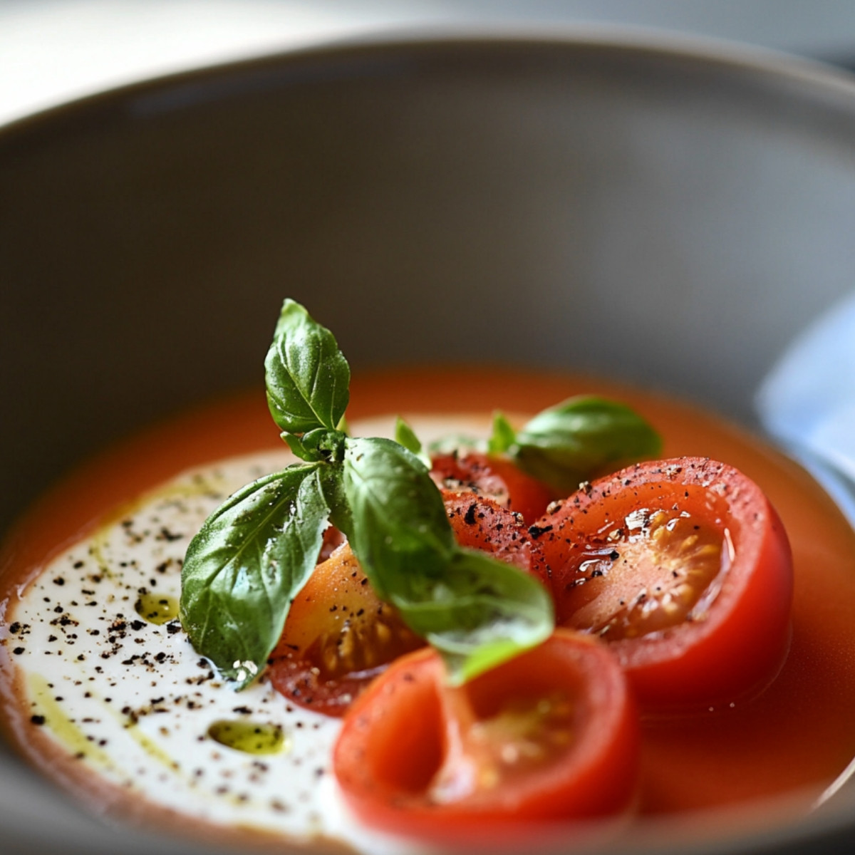 Velouté Gourmand de Tomates Rôties au Basilic