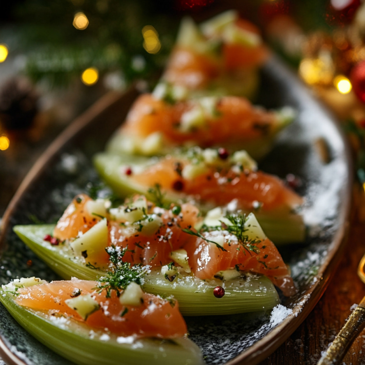 Barquettes d'endives à l'avocat et au saumon fumé