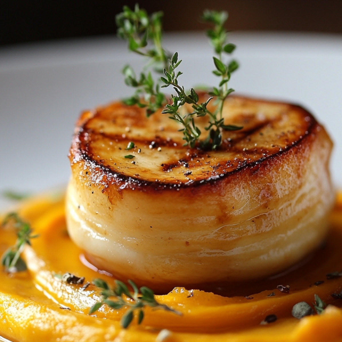 Cabillaud en croûte de lard fumé avec purée de butternut