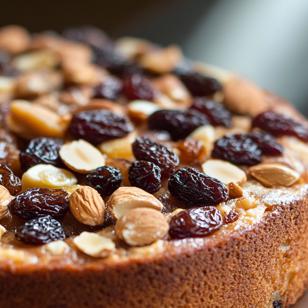 Cake aux raisins, noisettes et amandes