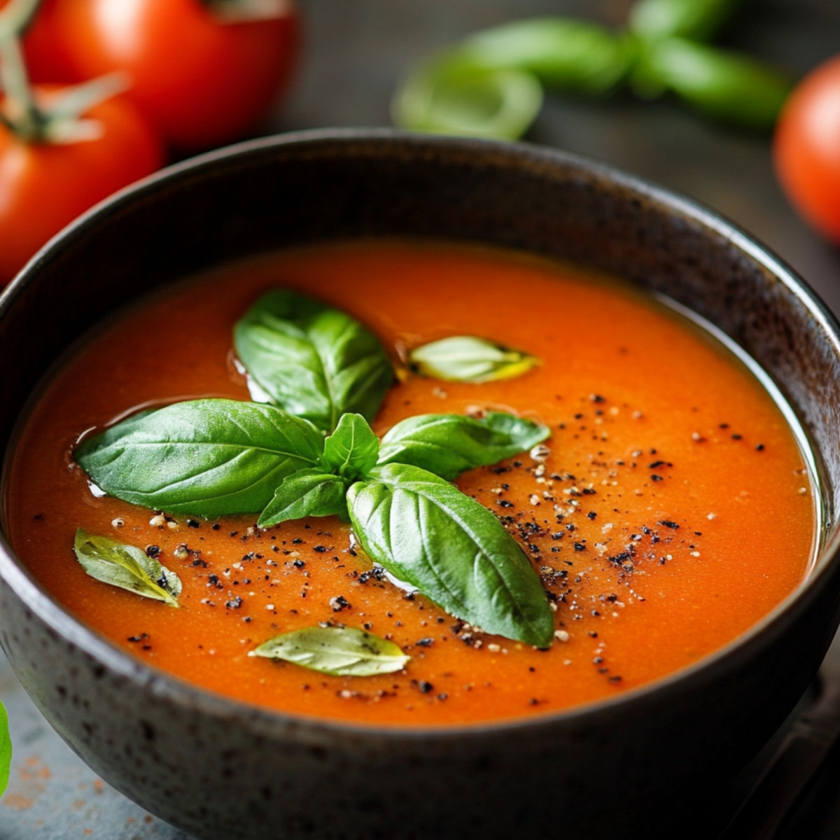 Velouté Gourmand de Tomates Rôties au Basilic