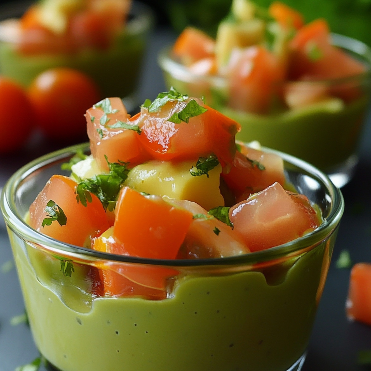 Verrines à l'avocat, thon et tomates