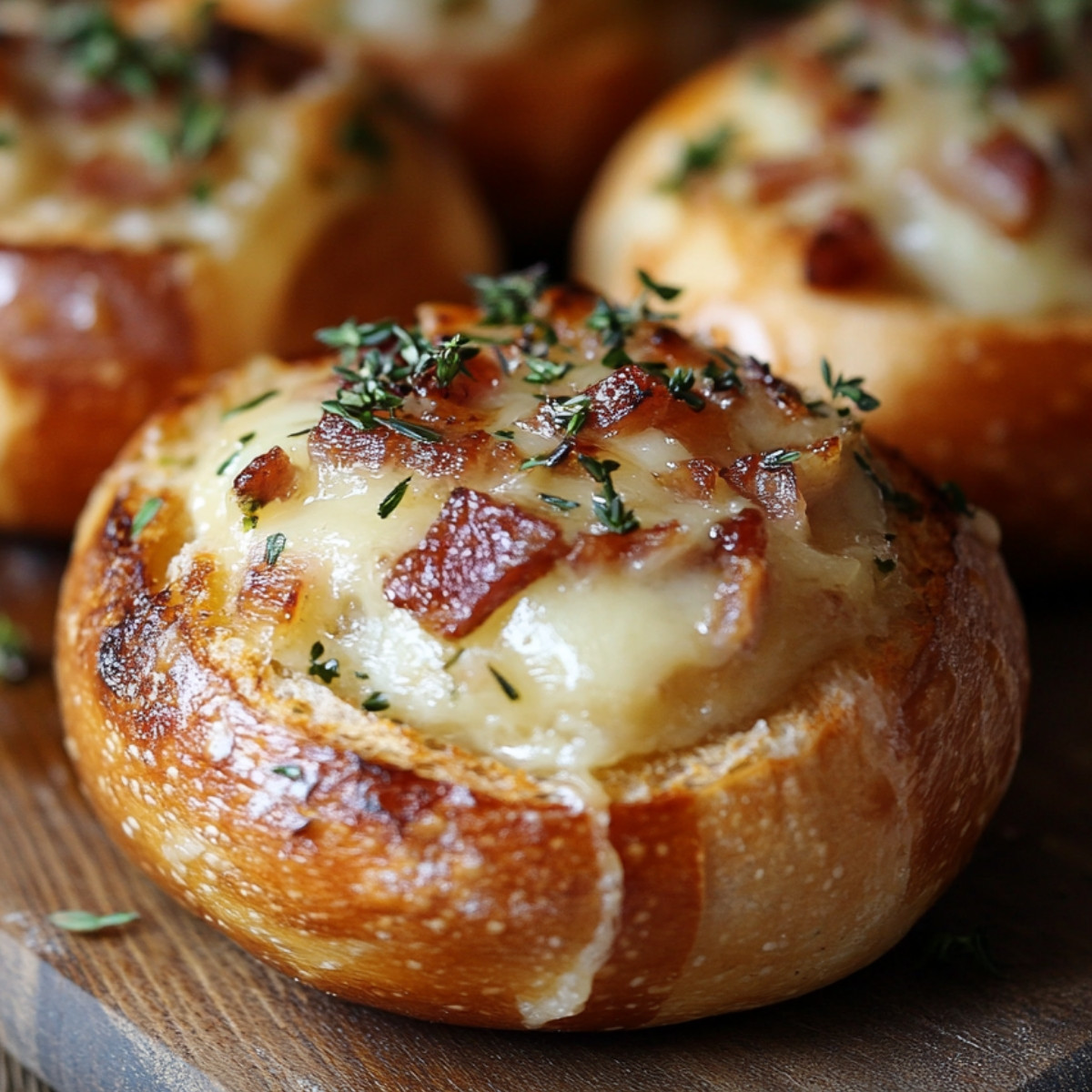 Boudins de pain fromagé aux lardons et herbes