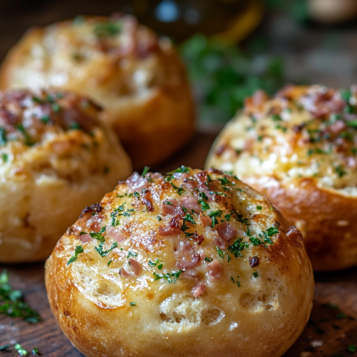 Boudins de pain fromagé aux lardons et herbes