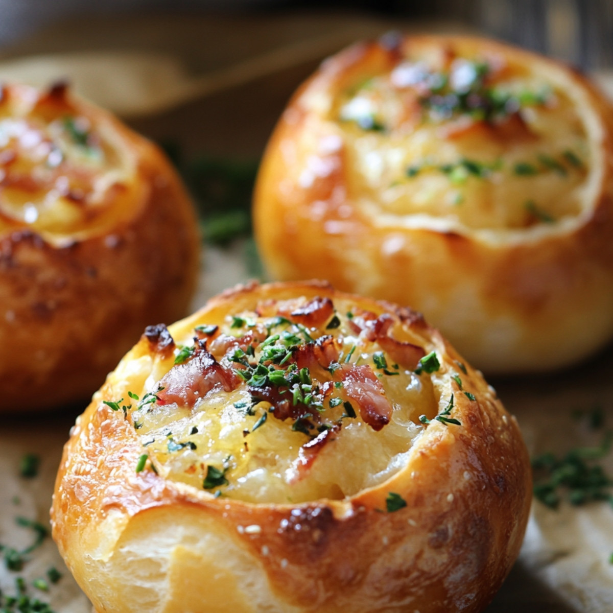 Boudins de pain fromagé aux lardons et herbes