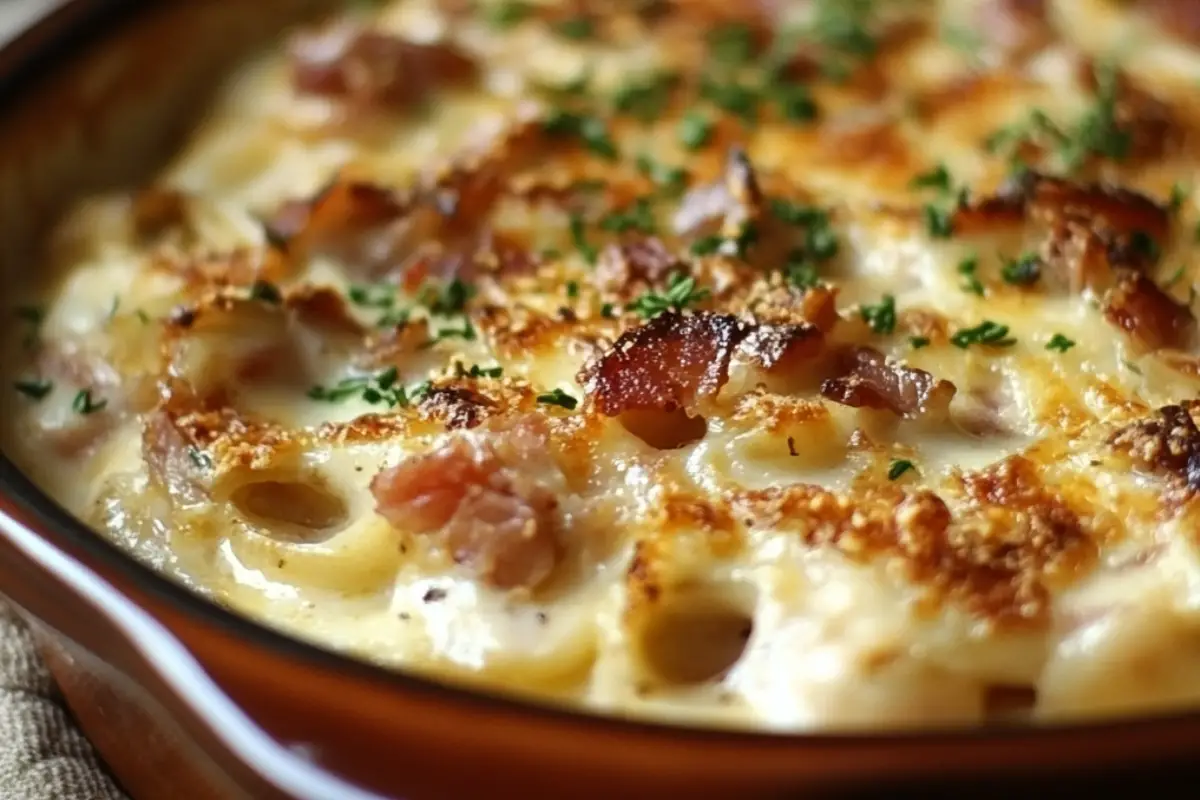 Gratin de Coquillettes à la Raclette et Lardons Croquants