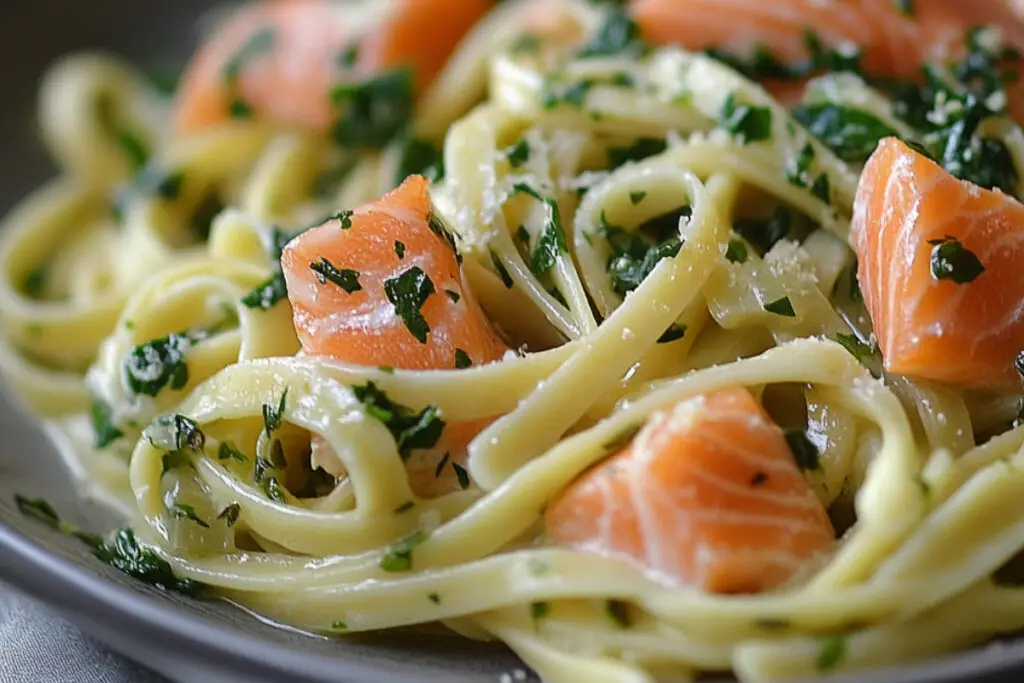 Linguine au Saumon et Épinards